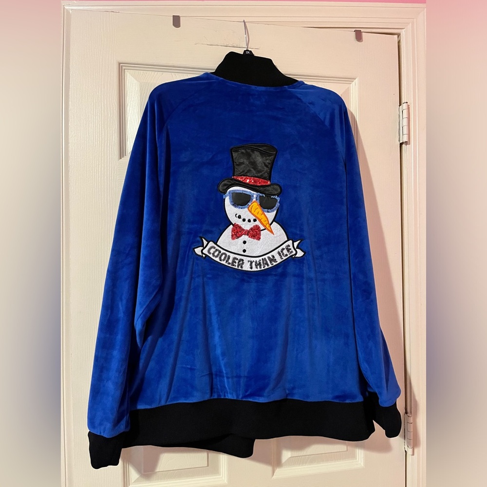 Blizzard‎ Bay Men's Blue Snowman Cooler Than Ice Zip Up Jacket Size XL